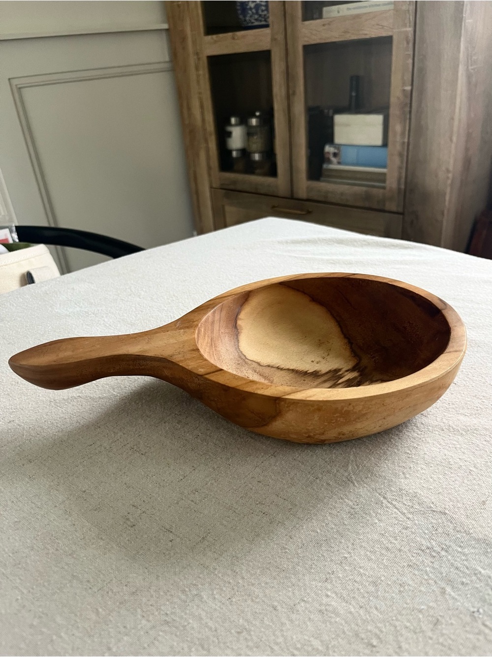 Vintage Hand-Carved Acacia Wood Scoop Bowl | Rustic Organic Decor